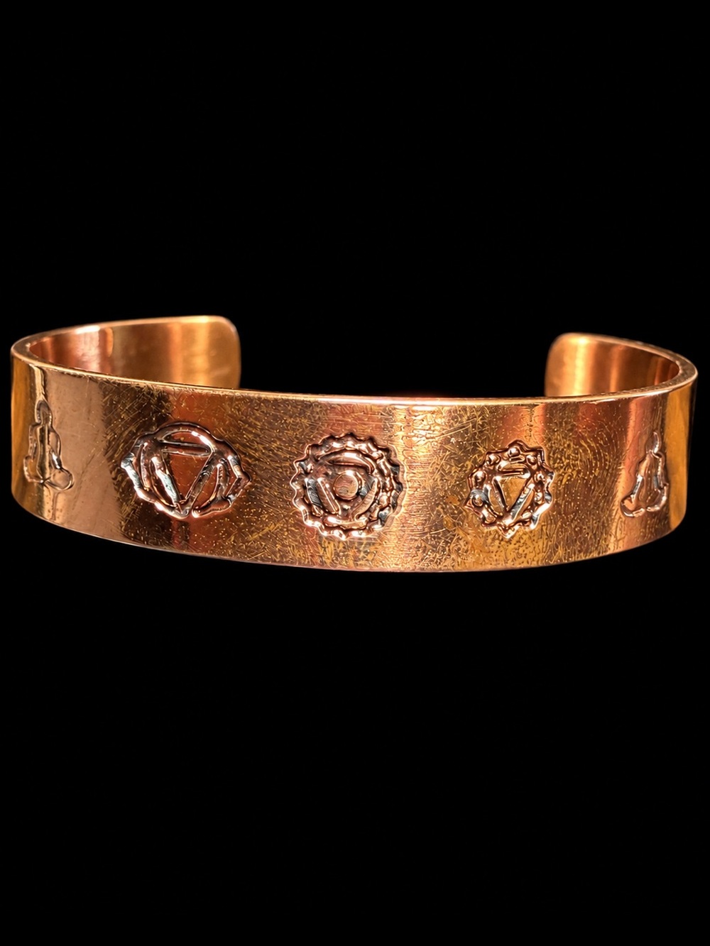 New Copper Cuff Bracelet – Chakra & Meditation Symbols – Navajo Made